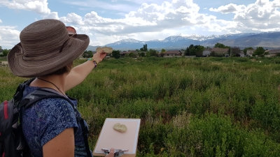Contemplative observation of landscape on property for new waldorf school in Reno.