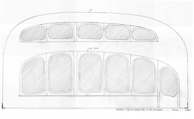The main window of the school classroom consists of two parts. The lower larger part is shaded from the outside on the south side by a covered pedestrian passage. The bar of the upper windows complements the daylight in the classroom. For the summer season, it is shaded by a suitable roof overhang (see section of the school building). At the bottom right is a fire escape door. It is also used for direct access for children to the garden during breaks.